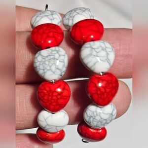 Beaded Heart Dangle Earrings Handmade